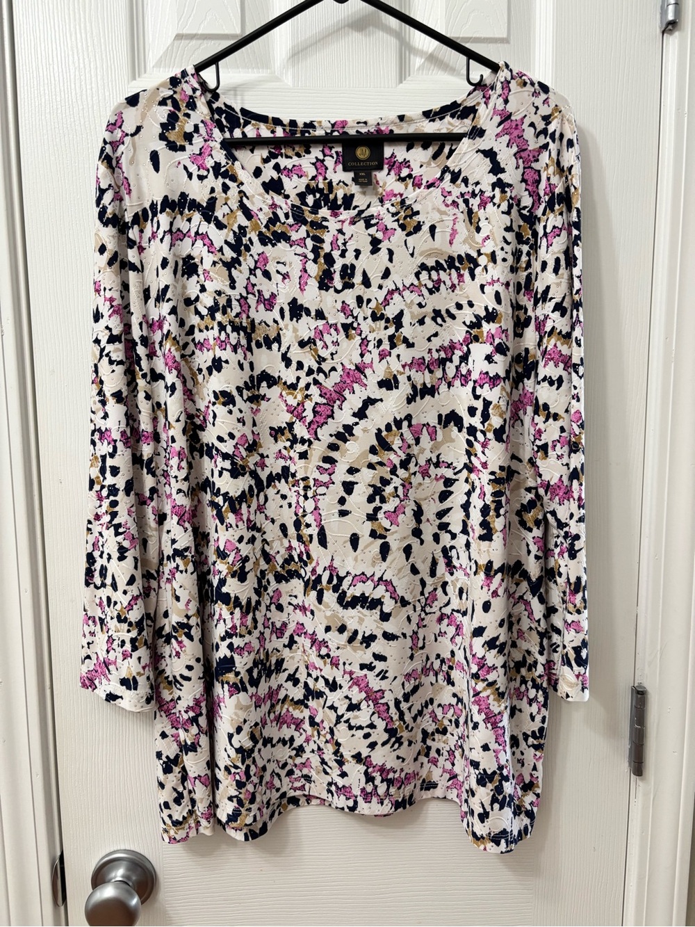 JM Collection Plus Size XXL Textured Print 3/4 Sleeve Scoop Neck Tunic Top - Picture 2 of 7